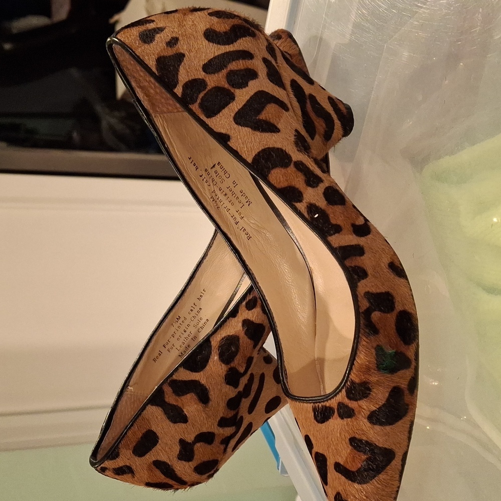 Halogn Womens Size 7.5 Real Fur Leopard Printes Calf Hair Print Women's Pumps,